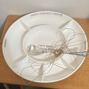White Ceramic Taco Serving Platter with Spoon